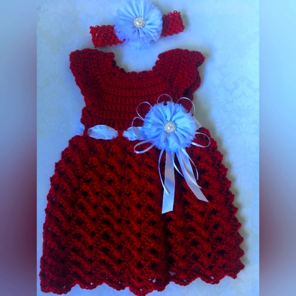 Hand Crocheted "Christmas Angel" Baby Girl Dress